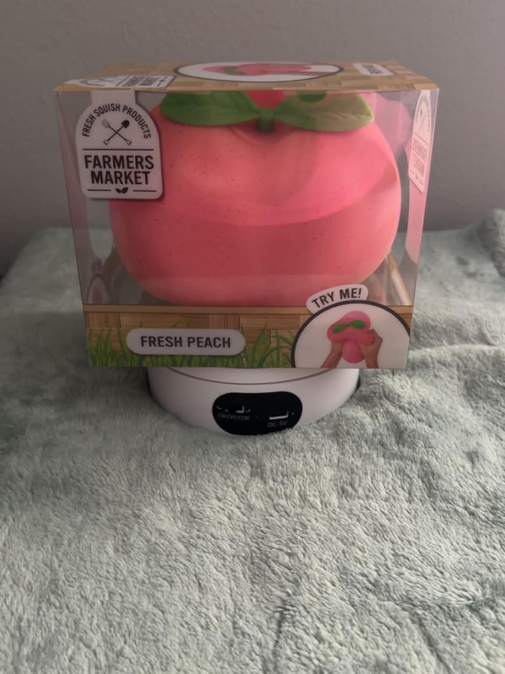 Fresh Peach Squishy Sensory Toy - Pink with Green Leaf